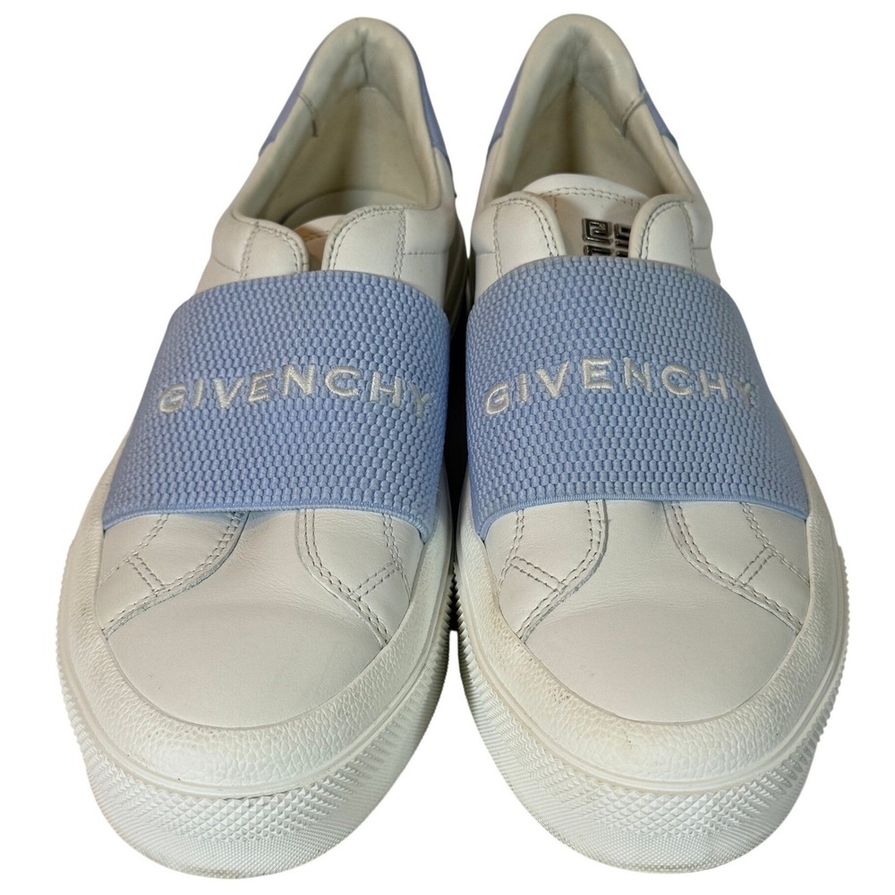 Givenchy Womens Urban Street Slip-On Leather Sneakers White Light Blue Logo 39.5